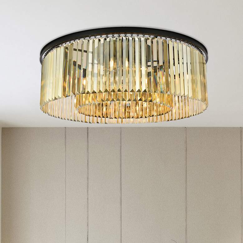 Image 1 Sydney 10 Lt Matte Black Flush Mount Golden Teak