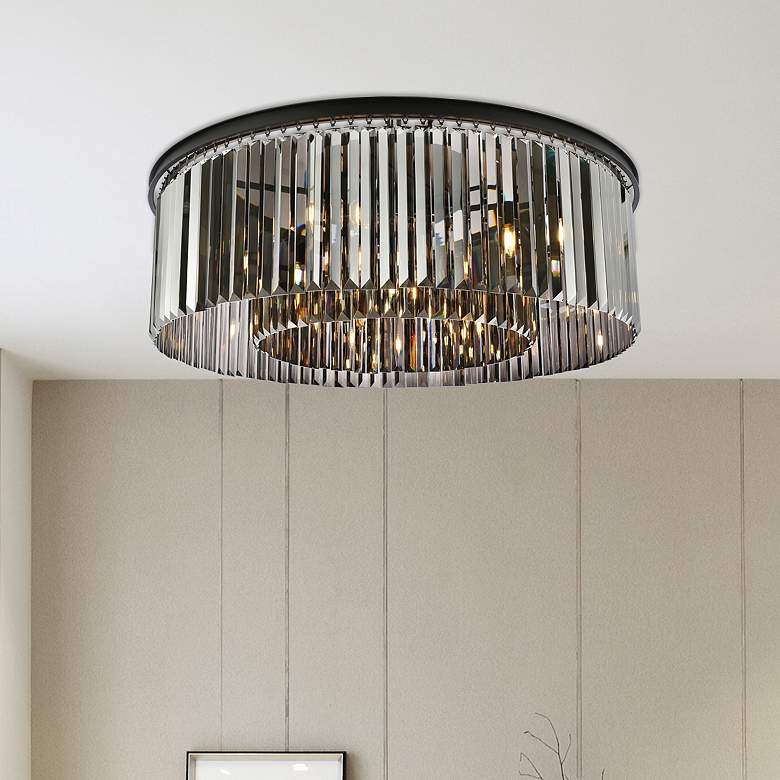 Image 1 Sydney 10 Lt Matte Black Flush Mount Silver Shade (Grey)