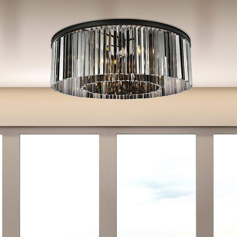 Image 1 Sydney 10 Lt Matte Black Flush Mount Silver Shade (Grey)