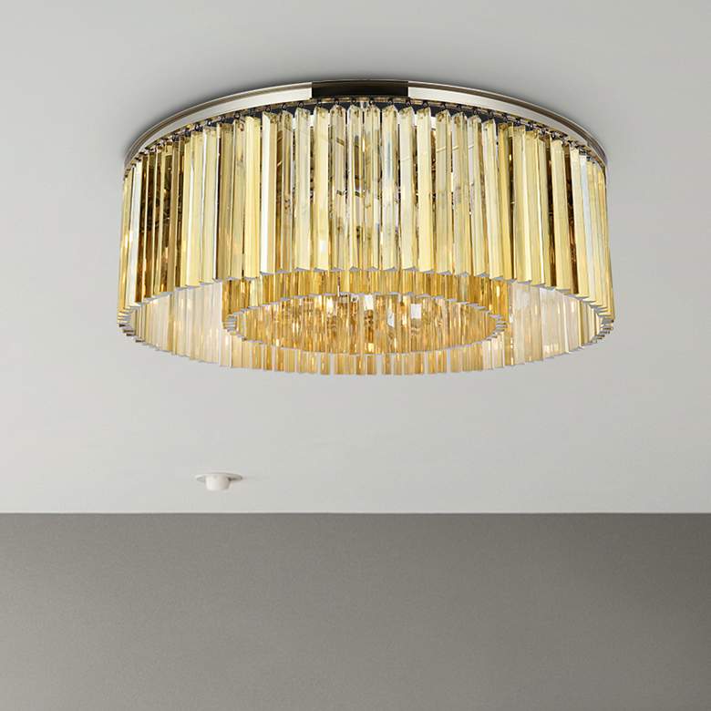 Image 1 Sydney 10 Lt Polished Nickel Flush Mount Golden Teak