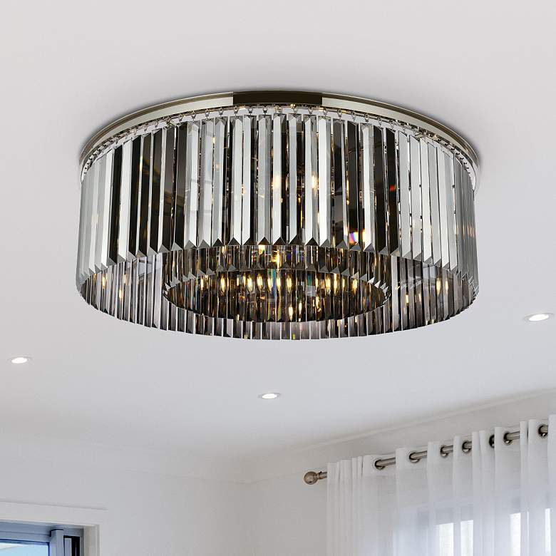 Image 1 Sydney 10 Lt Polished Nickel Flush Mount Silver Shade (Grey)