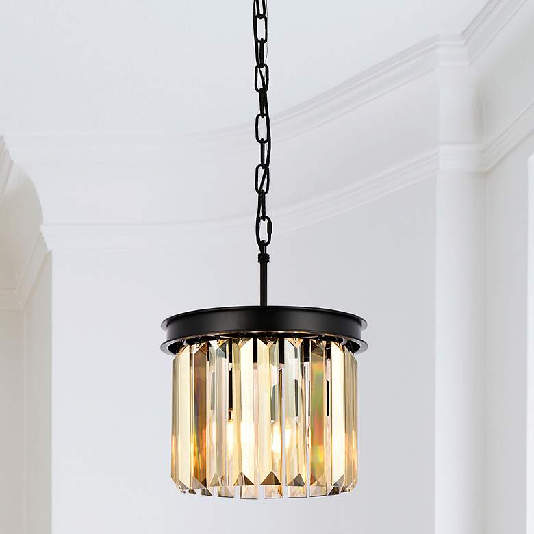 Image 1 Sydney 12" Wide Matte Black and Golden Teak Mini Pendant