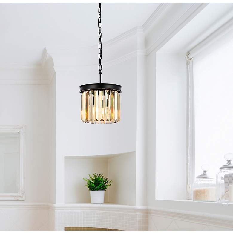 Image 3 Sydney 12" Wide Matte Black and Golden Teak Mini Pendant more views