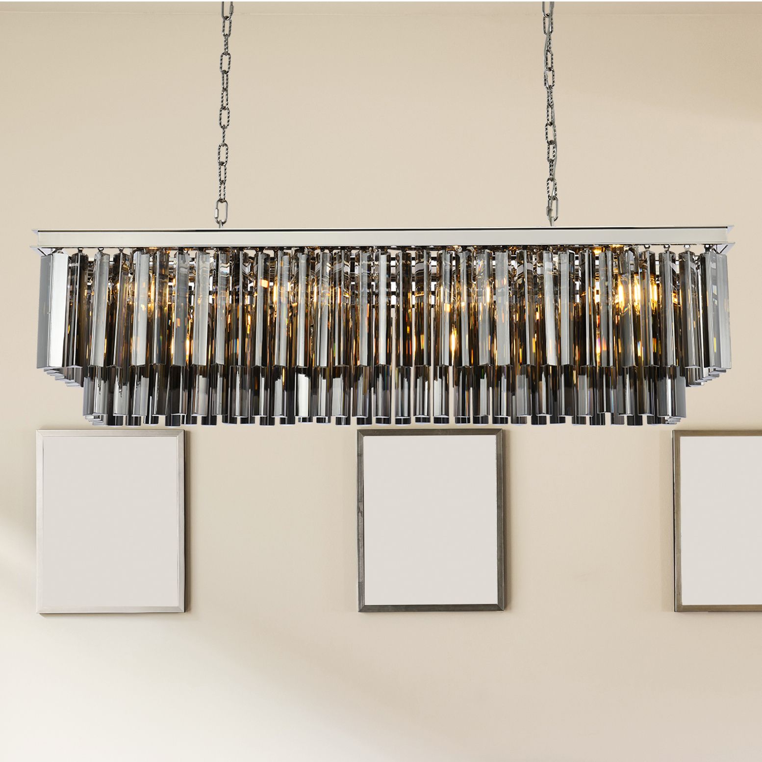 Sydney 12 Lt Polished Nickel 50" Chandelier Silver Shade (Grey)