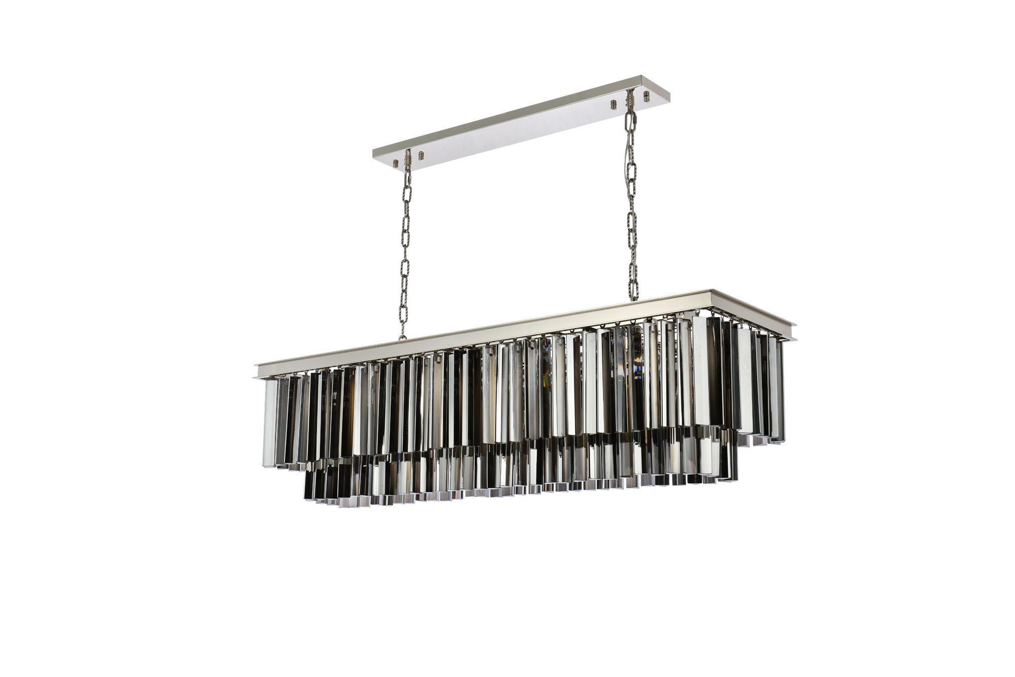 Sydney 12 Lt Polished Nickel 50" Chandelier Silver Shade (Grey)