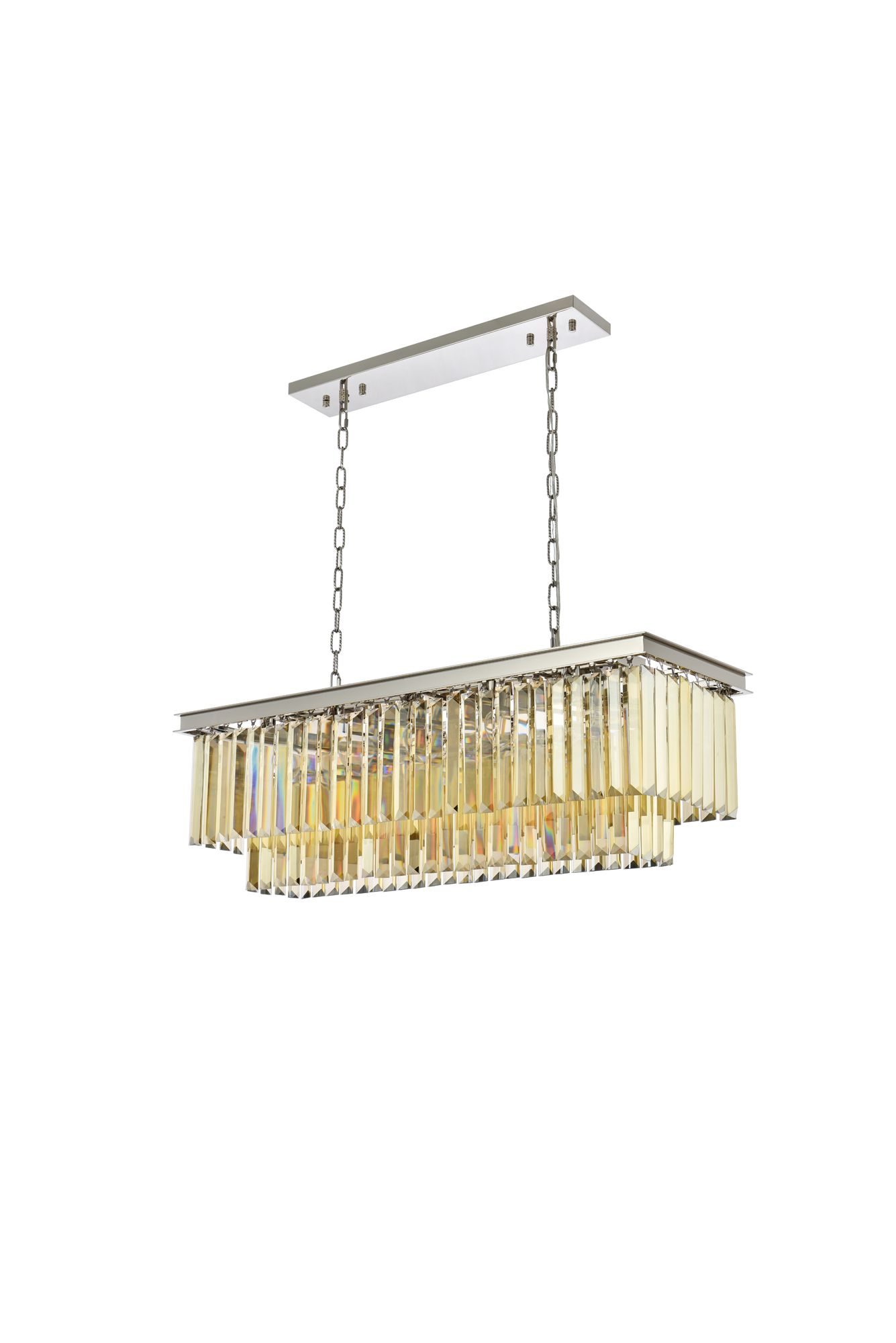 Sydney 12 Lt Polished Nickel Chandelier - Golden Teak Crystal