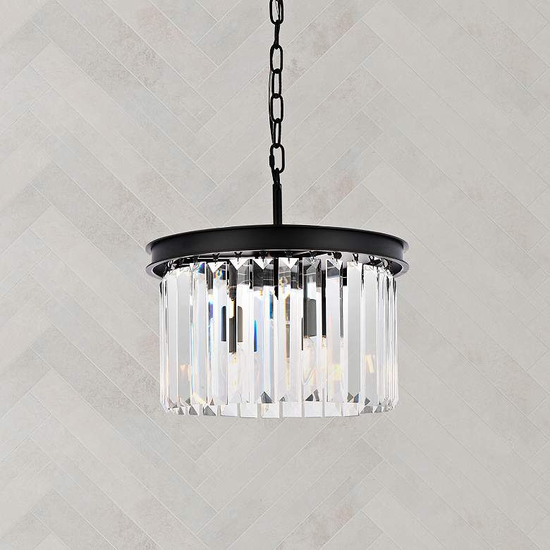Image 1 Sydney 16" Wide Matte Black Clear Crystal 3-Light Pendant