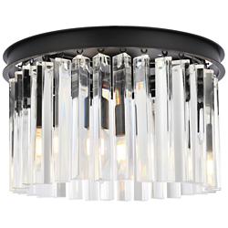 Sydney 16"W Matte Black and Crystal 3-Light Ceiling Light