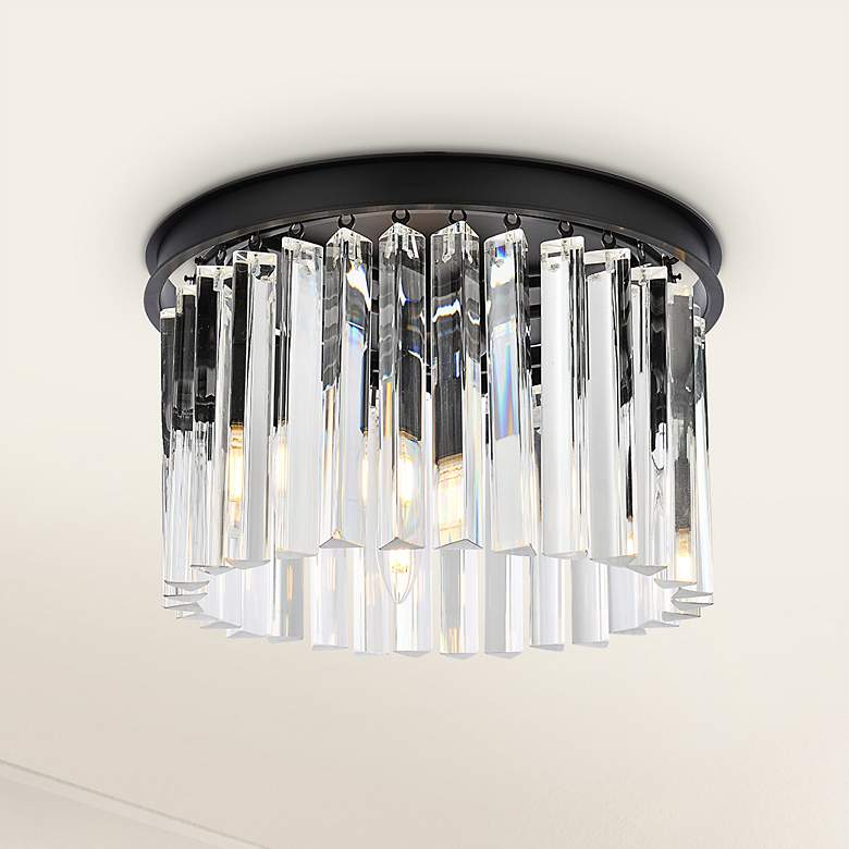 Image 1 Sydney 16"W Matte Black and Crystal 3-Light Ceiling Light