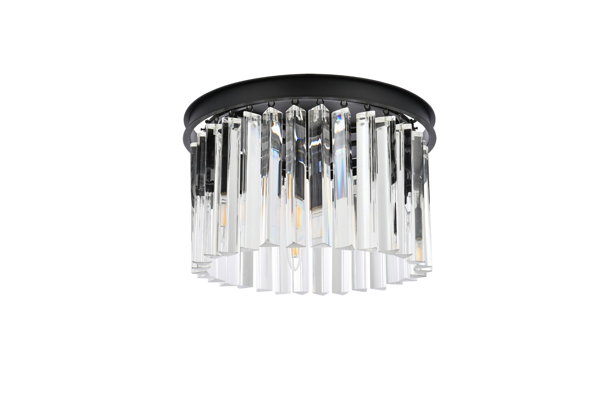 Sydney 16"W Matte Black and Crystal 3-Light Ceiling Light