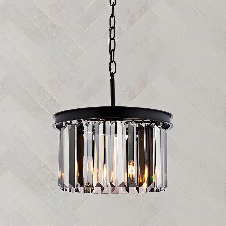Image 1 Sydney 16"W Matte Black Silver Gray Crystal 3-Light Pendant