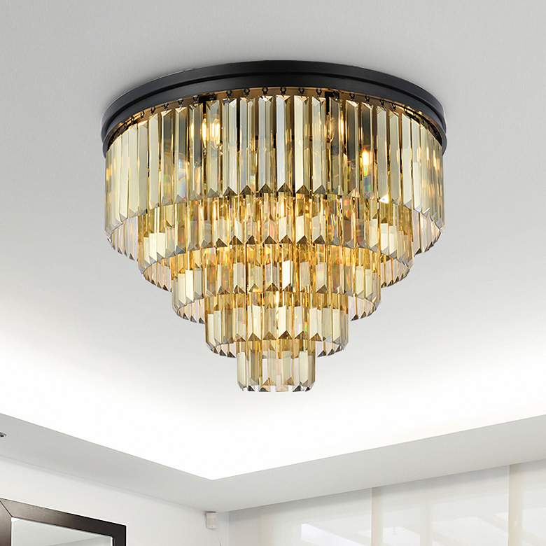 Image 1 Sydney 17 Light Matte Black Flush Mount Golden Teak