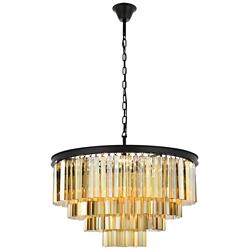 Sydney 17 Lt 32" Matte Black Chandelier Golden Teak