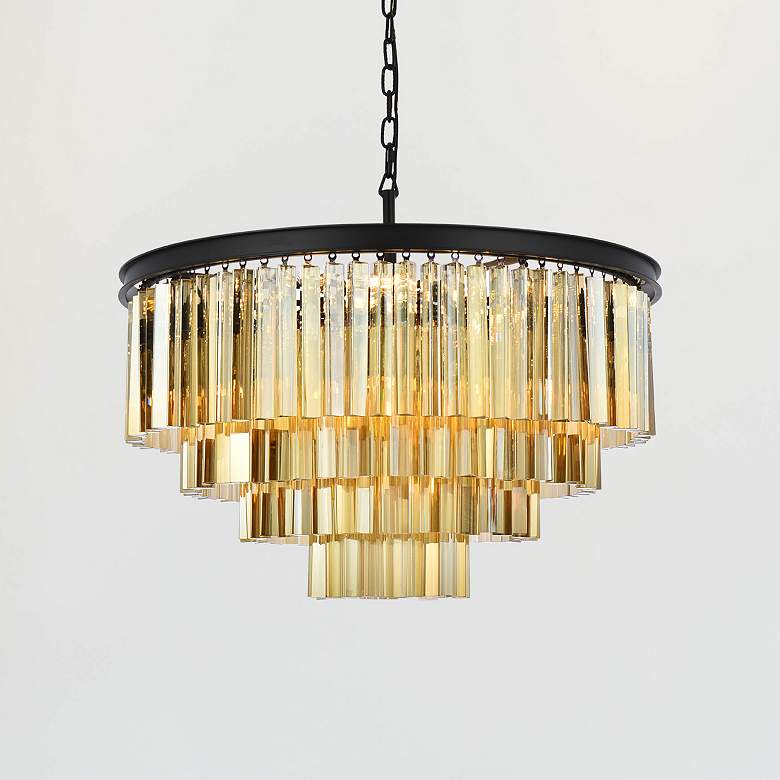 Image 1 Sydney 17 Lt 32" Matte Black Chandelier Golden Teak