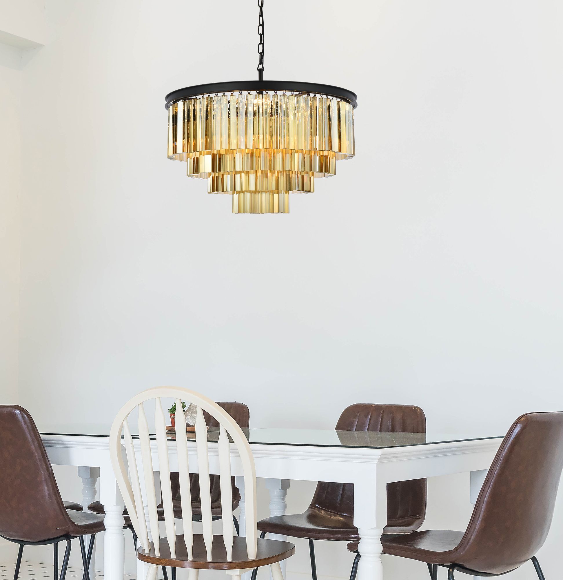 Image 3 Sydney 17 Lt 32" Matte Black Chandelier Golden Teak more views