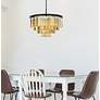 Sydney 17 Lt 32" Matte Black Chandelier Golden Teak