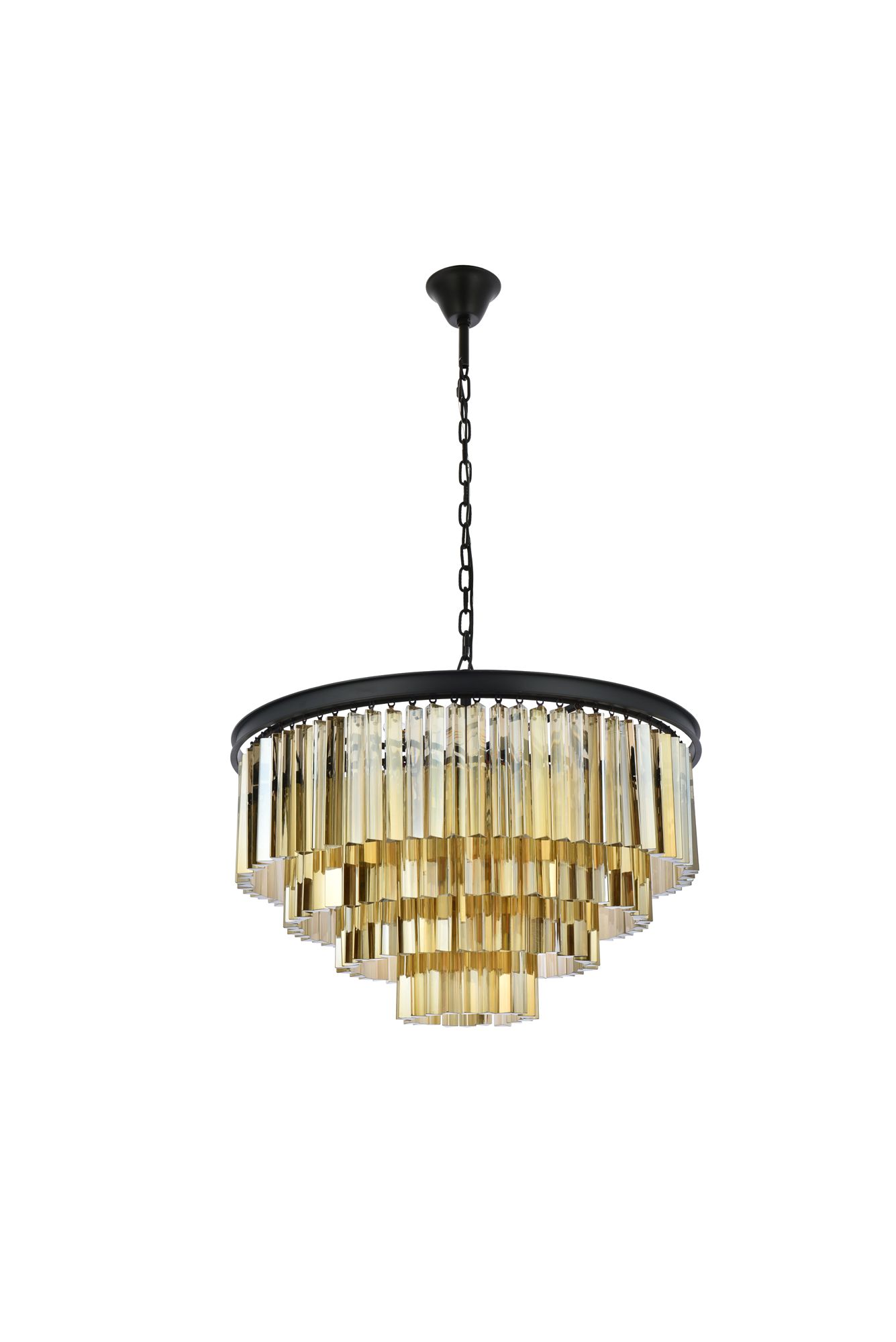 Sydney 17 Lt 32" Matte Black Chandelier Golden Teak