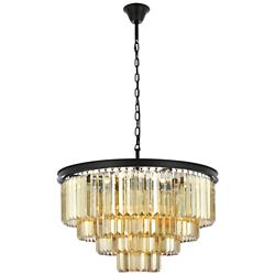 Sydney 17 Lt Matte Black Chandelier Golden Teak