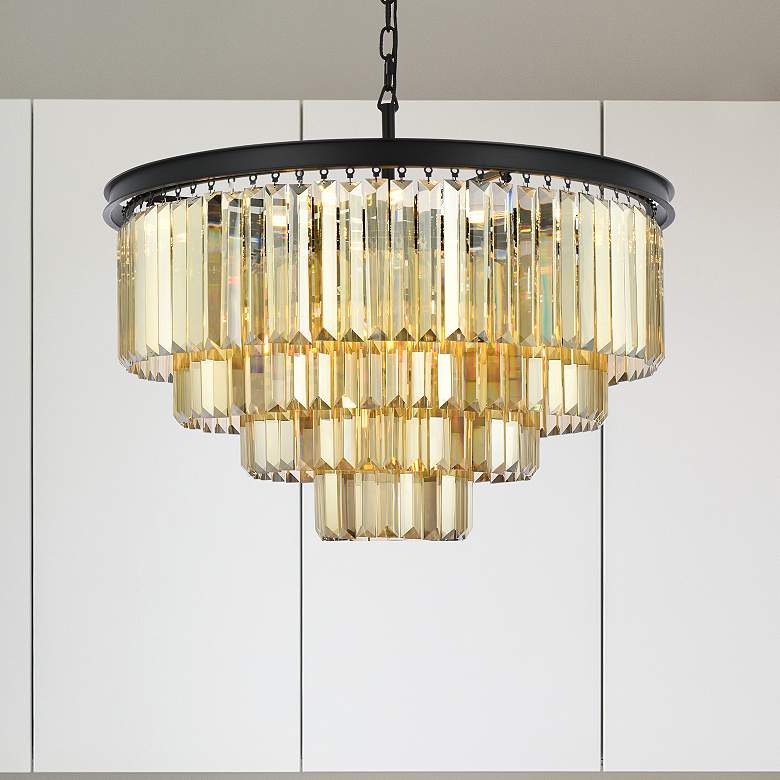 Image 1 Sydney 17 Lt Matte Black Chandelier Golden Teak
