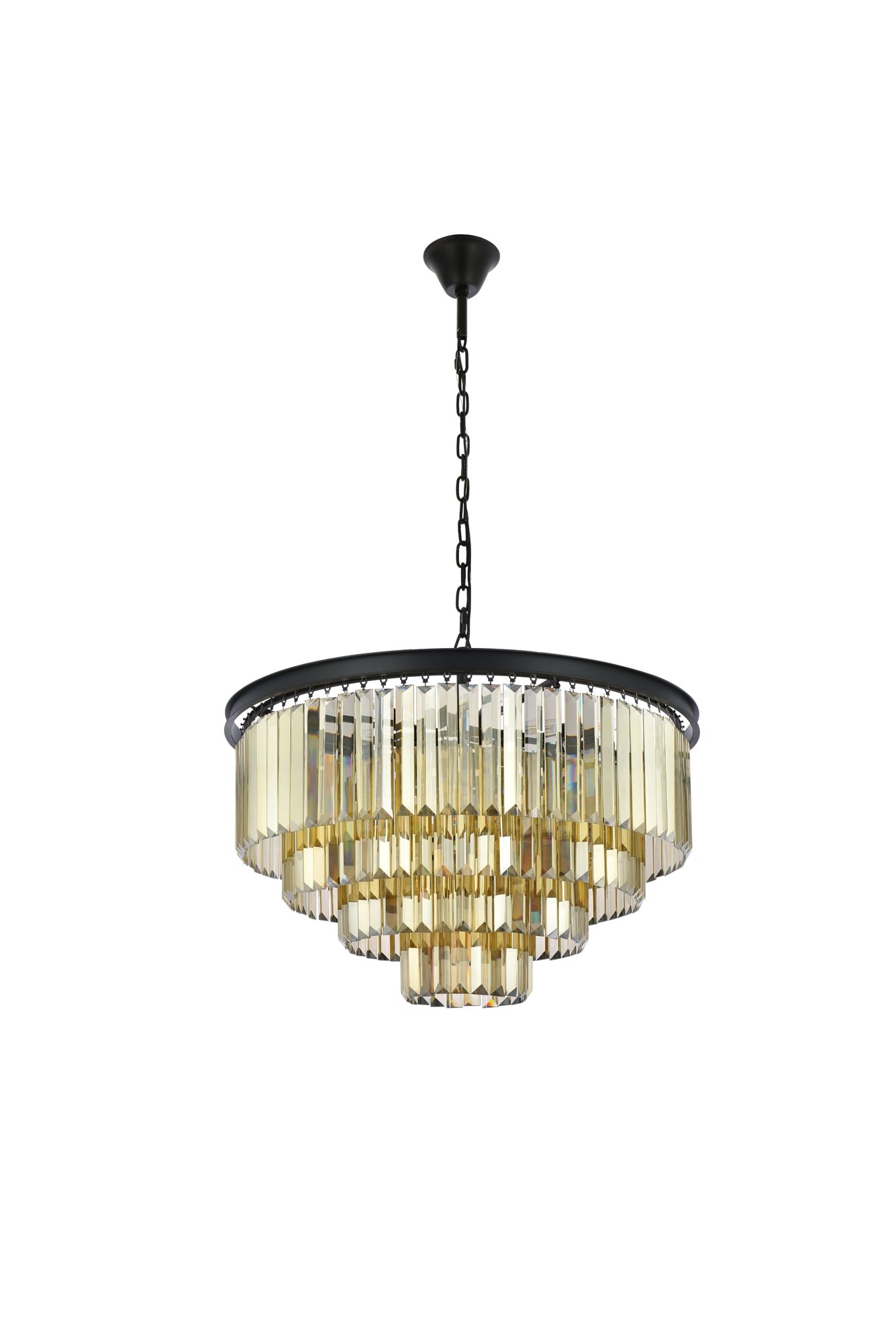 Sydney 17 Lt Matte Black Chandelier Golden Teak