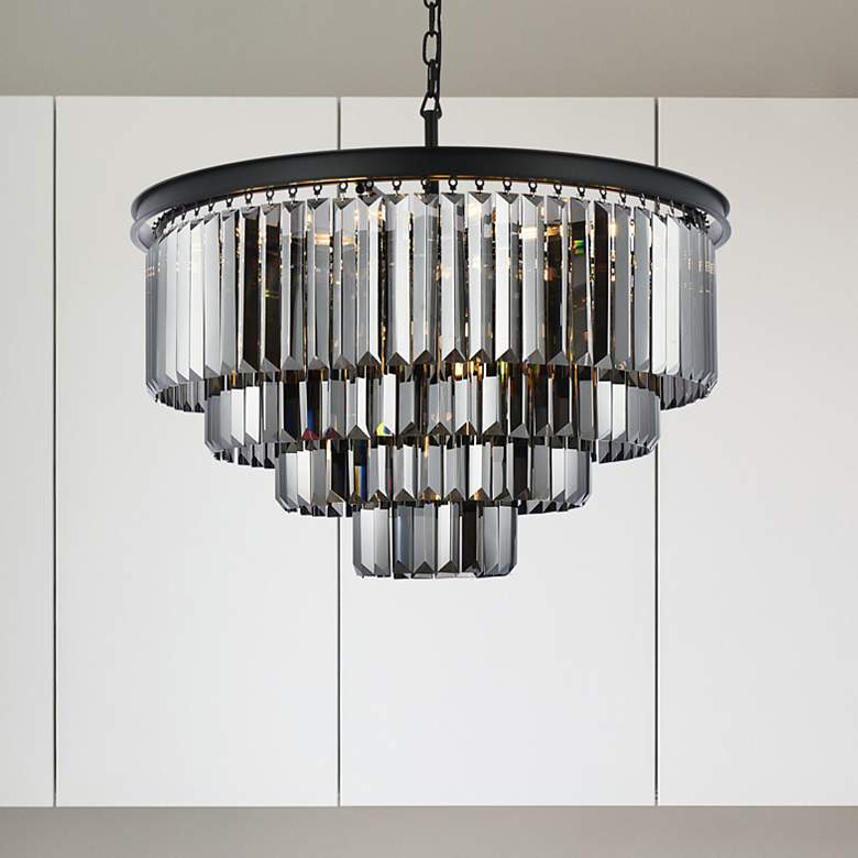 Image 1 Sydney 17 Lt Matte Black Chandelier Silver Shade (Grey)