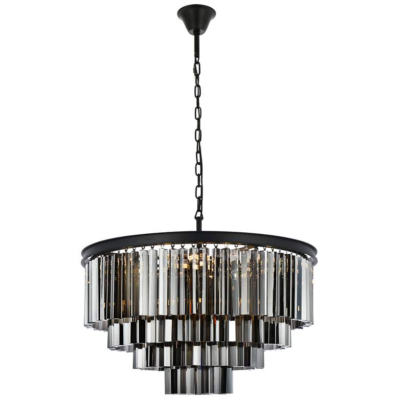 Image 1 Sydney 17 Lt Matte Black Chandelier Silver Shade (Grey)