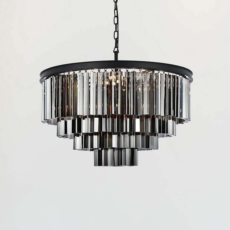 Image 1 Sydney 17 Lt Matte Black Chandelier Silver Shade (Grey)