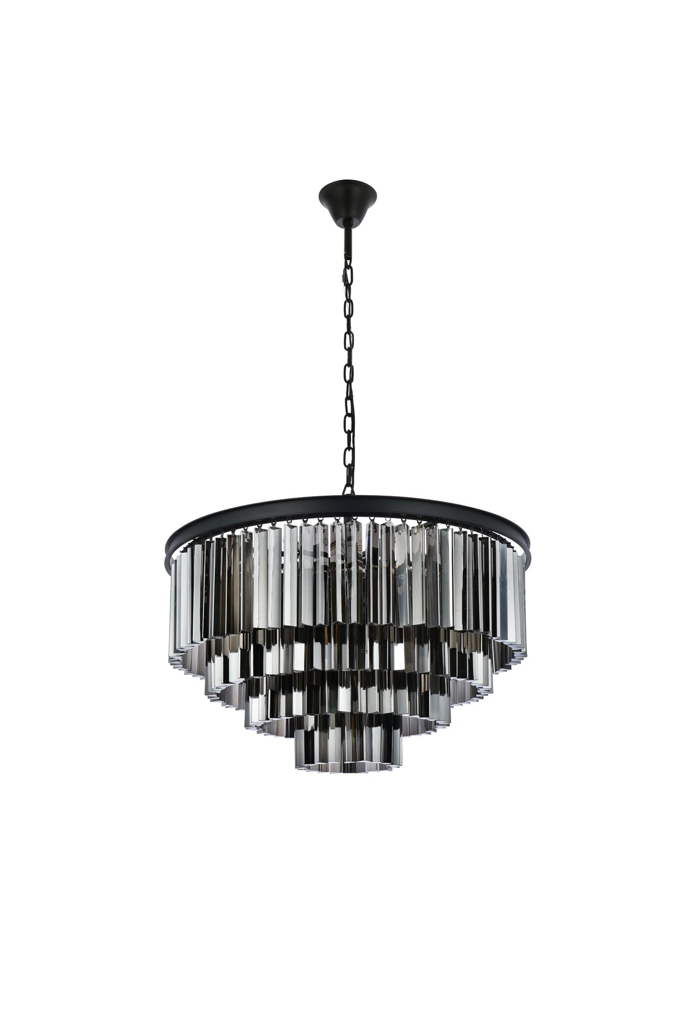 Sydney 17 Lt Matte Black Chandelier Silver Shade (Grey)