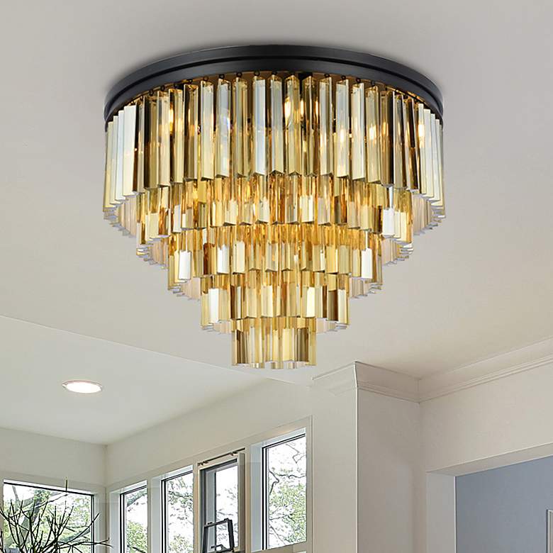 Image 1 Sydney 17 Lt Matte Black Flush Mount Golden Teak