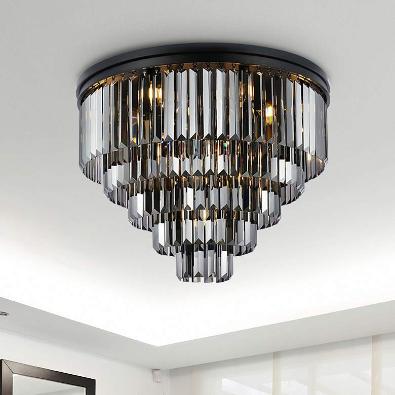 Image 1 Sydney 17 Lt Matte Black Flush Mount Silver Shade (Grey)