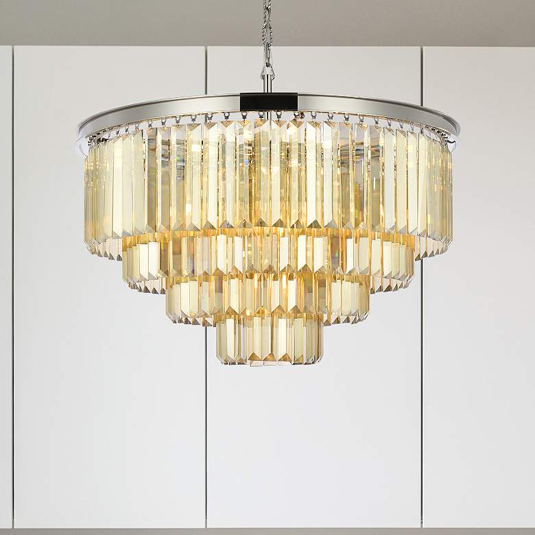 Image 1 Sydney 17 Lt Polished Nickel Chandelier Golden Teak