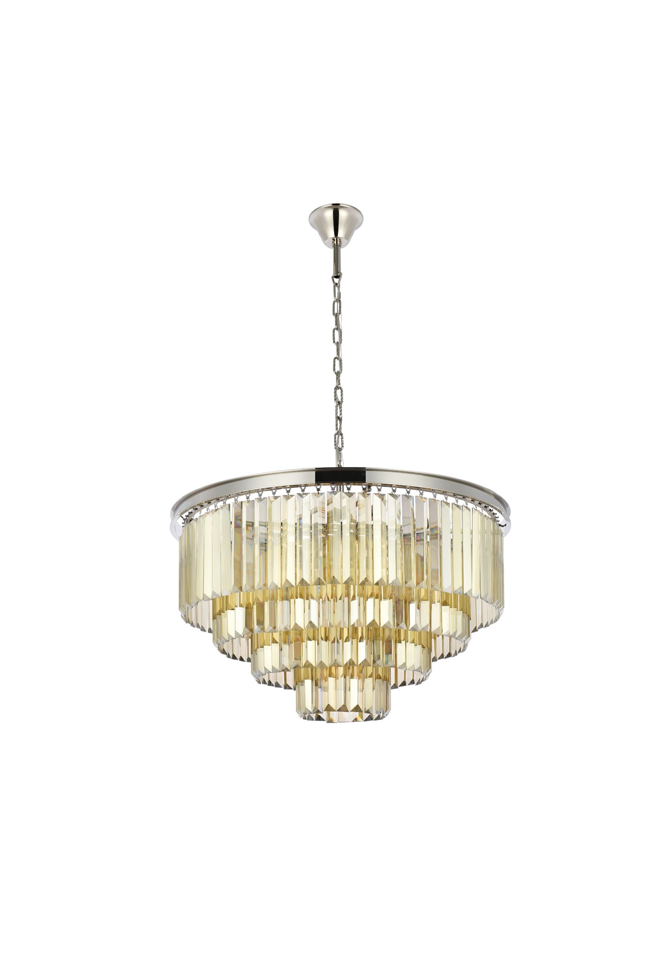 Sydney 17 Lt Polished Nickel Chandelier Golden Teak