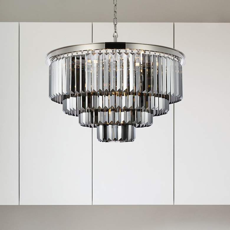 Image 1 Sydney 17 Lt Polished Nickel Chandelier Silver Shade
