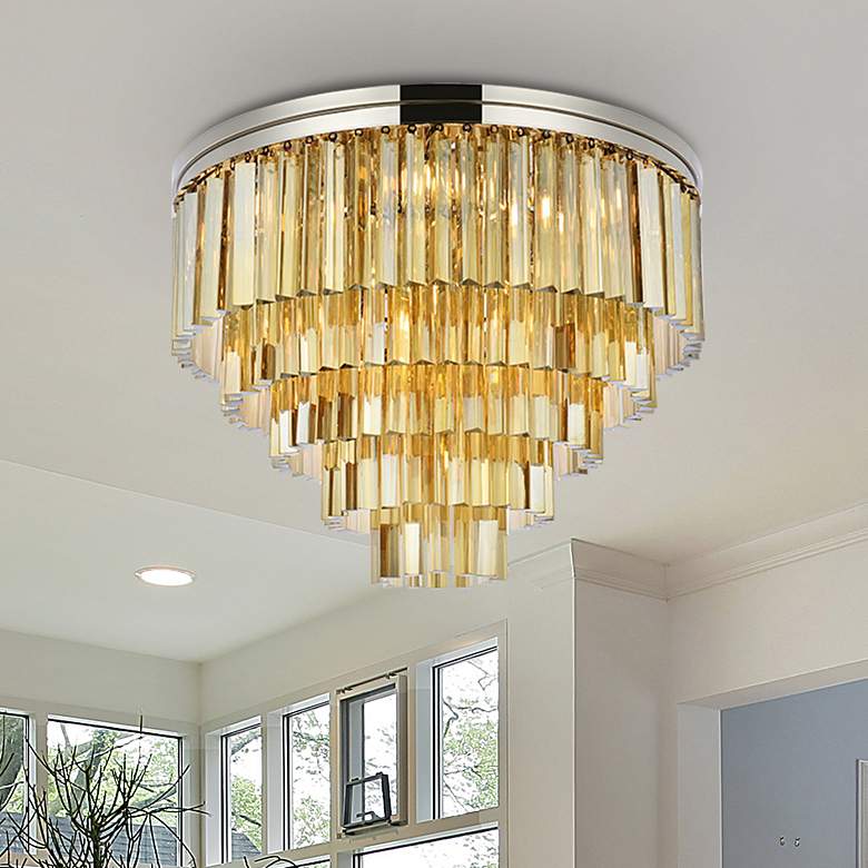 Image 1 Sydney 17 Lt Polished Nickel Flush Mount Golden Teak
