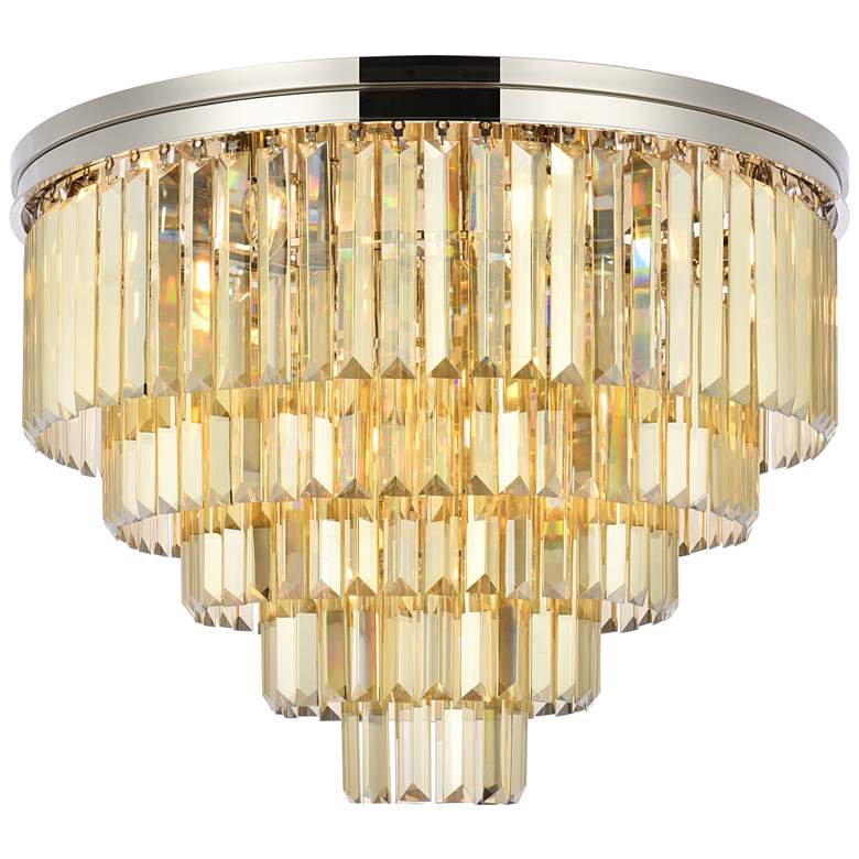 Image 1 Sydney 17 Lt Polished Nickel Flush Mount Golden Teak................