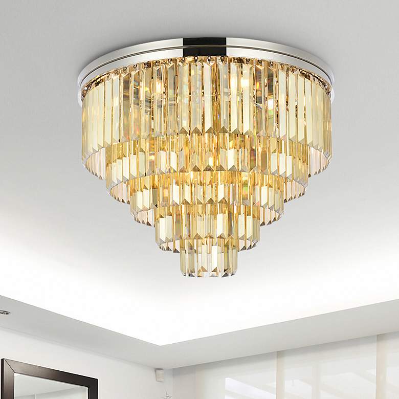 Image 1 Sydney 17 Lt Polished Nickel Flush Mount Golden Teak................