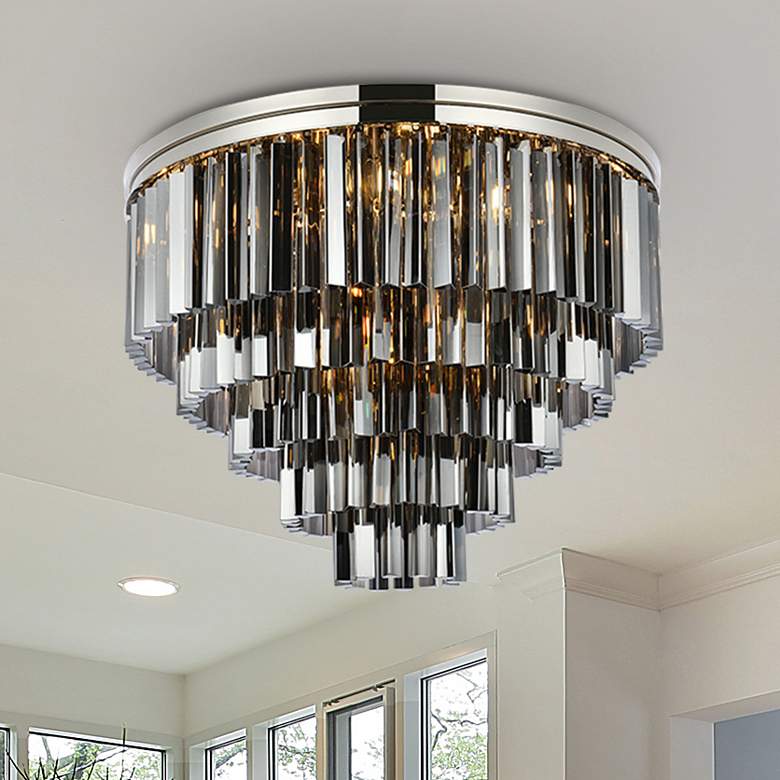 Image 1 Sydney 17 Lt Polished Nickel Flush Mount Silver Shade