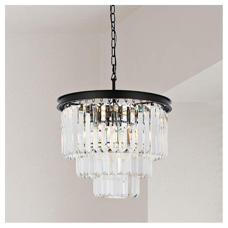 Image 1 Sydney 20" Wide Matte Black and Crystal 9-Light Chandelier