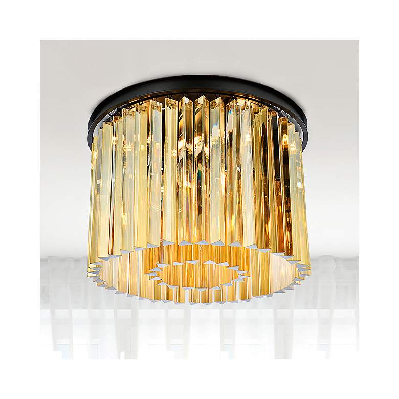Image 1 Sydney 20" Wide Matte Black and Gold Teak Ceiling Light