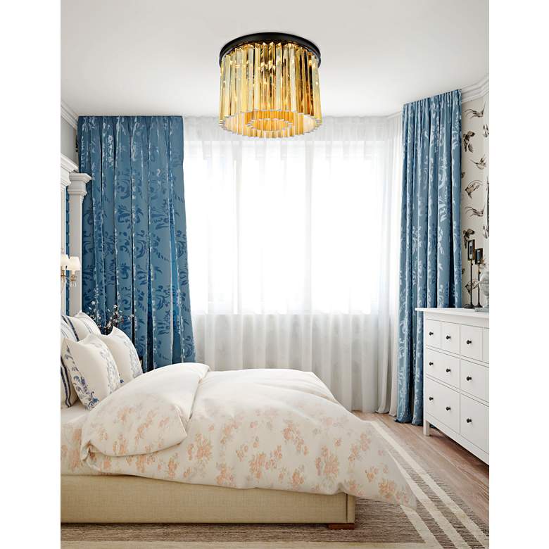 Image 6 Sydney 20" Wide Matte Black and Gold Teak Ceiling Light more views