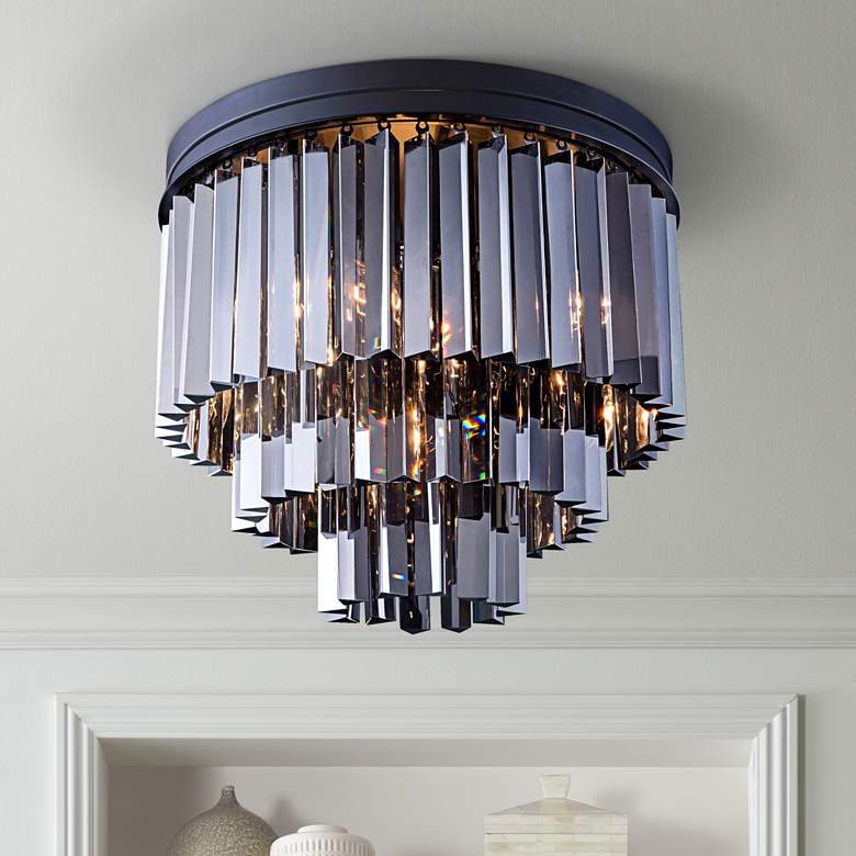 Image 1 Sydney 20" Wide Mocha 3-Tier Silver Crystal Ceiling Light