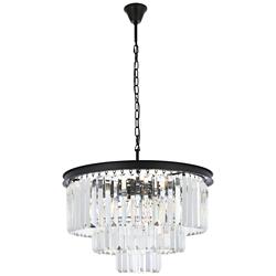 Sydney 26" Wide Matte Black Crystal Tiered 9-Light Pendant