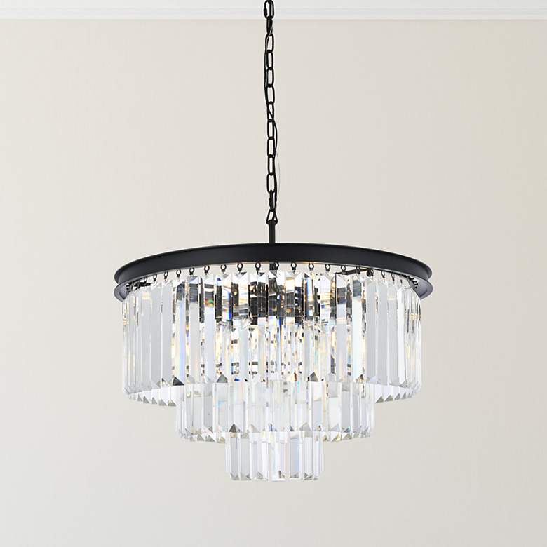 Image 2 Sydney 26" Wide Matte Black Crystal Tiered 9-Light Pendant