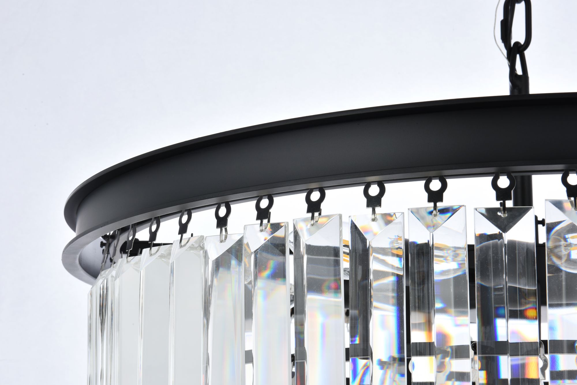 Sydney 26" Wide Matte Black Crystal Tiered 9-Light Pendant in scene