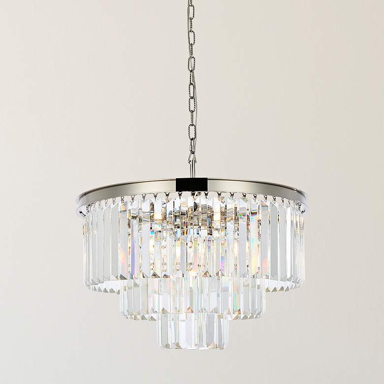 Image 2 Sydney 26"W Polished Nickel Crystal Tiered 9-Light Pendant