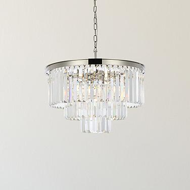 Sydney 26"W Polished Nickel Crystal Tiered 9-Light Pendant