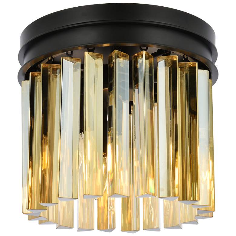 Image 2 Sydney 3 Lt Matte Black Flush Mount Golden Teak
