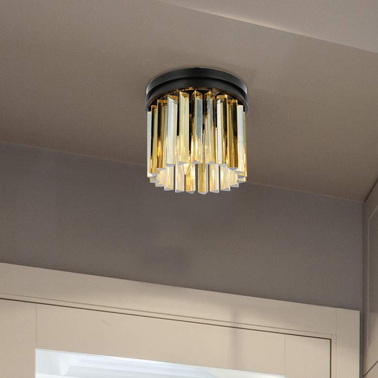 Image 1 Sydney 3 Lt Matte Black Flush Mount Golden Teak
