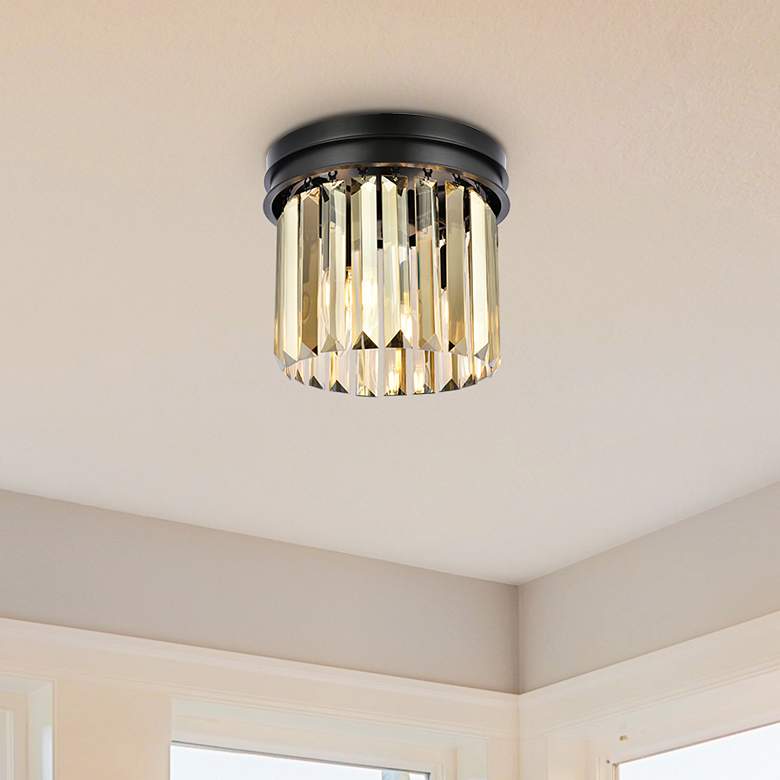 Image 1 Sydney 3 Lt Matte Black Flush Mount Golden Teak