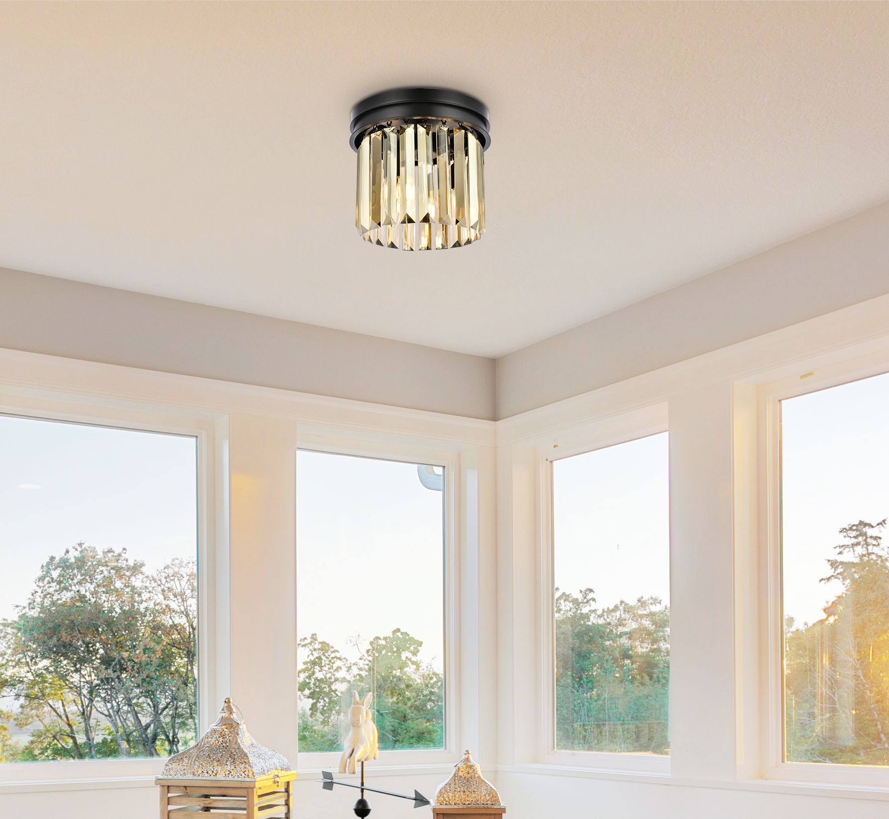 Image 3 Sydney 3 Lt Matte Black Flush Mount Golden Teak more views